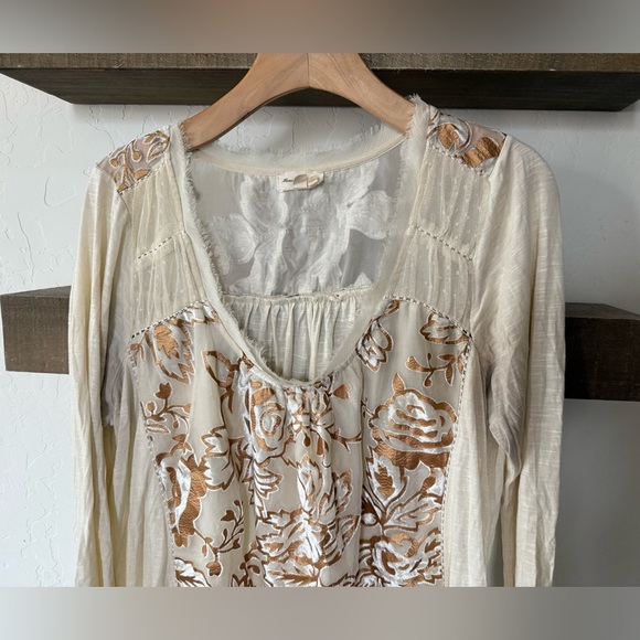 Meadow Rue Anthropologie|Ivory burnout velvet floral long sleeve blouse••Size XL - Picture 3 of 10
